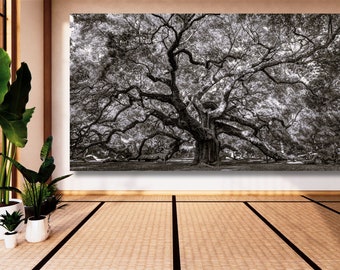Angel Oak Tree Canvas Wall Art,Botanical Canvas Wall Art