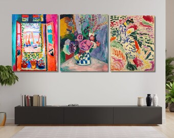 Set Of 3  Henri Matisse Wall Art Canvas, Flowers on Window, Colorful Wall Art,5
