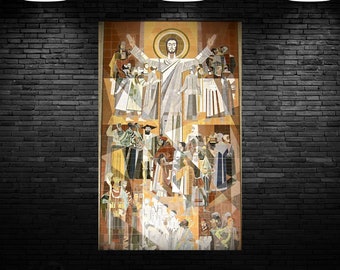 Touchdown Jesus Poster Print Art, Touchdown Jesus Canvas Wall Art, Notre Dame College Football,Man Cave, Fighting Irish Bar, Dorm Room Gift