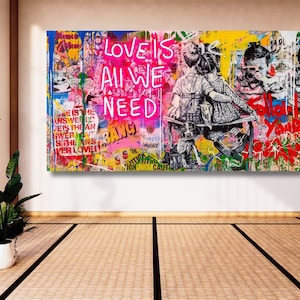 Banksy  Love Is All We Need Canvas, Children Colorful Poster,Street Graffiti Art, Canvas Decor, Wall Hanging Decor,Home Decor,Wall art