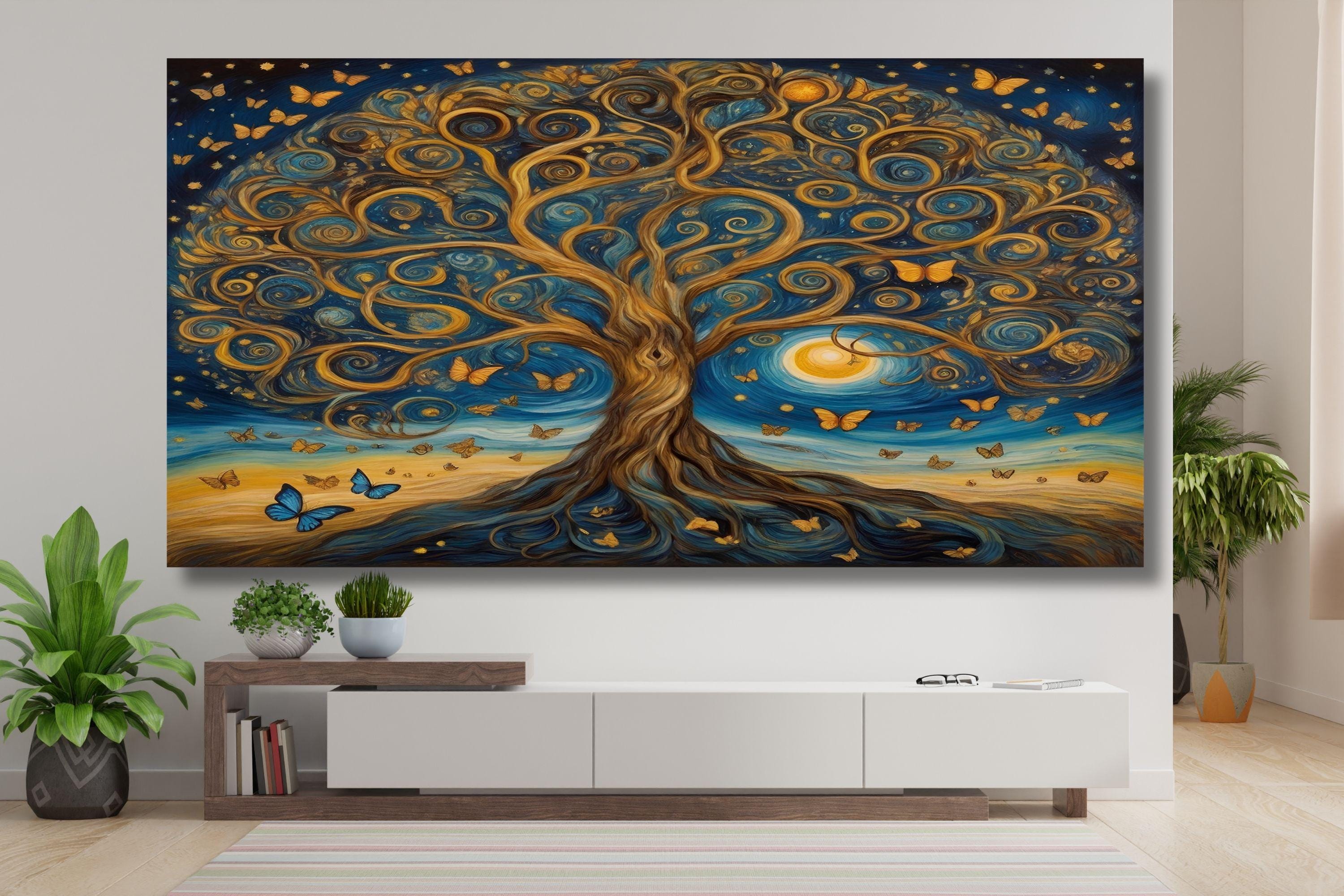 Tree of Life Print style  Gustav Klimt on Canvas,Celtic Wall Art,Norse Mythology Wall Art,Abstract Tree Poster,Home decor 1