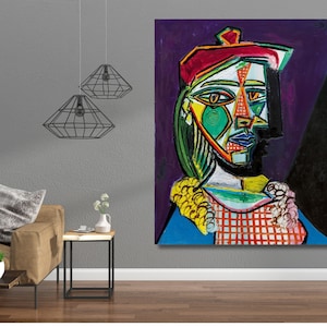 Pablo Picasso Print Woman in beret and checked dress, 1937 on Canvas, Pablo Picasso Painting Poster,Modern wall art, Fine Art Canvas
