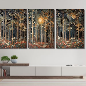 Set Of 3 William Morris Inspired Rustic Autumn Decor, Autumn Forest Canvas Wall Art, Vintage Botanical Art, Elegant Seasonal Canvas Print 1