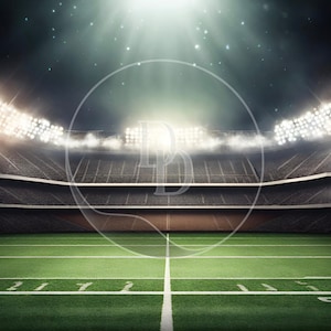 Football Stadium Background, Beautiful Football Field Backdrop with Lights, Football Field Background Digital Download