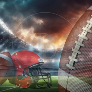 Football Field Background with Helmet and Football, Football Backdrop, Football Stadium Background Image - High Quality Digital Download