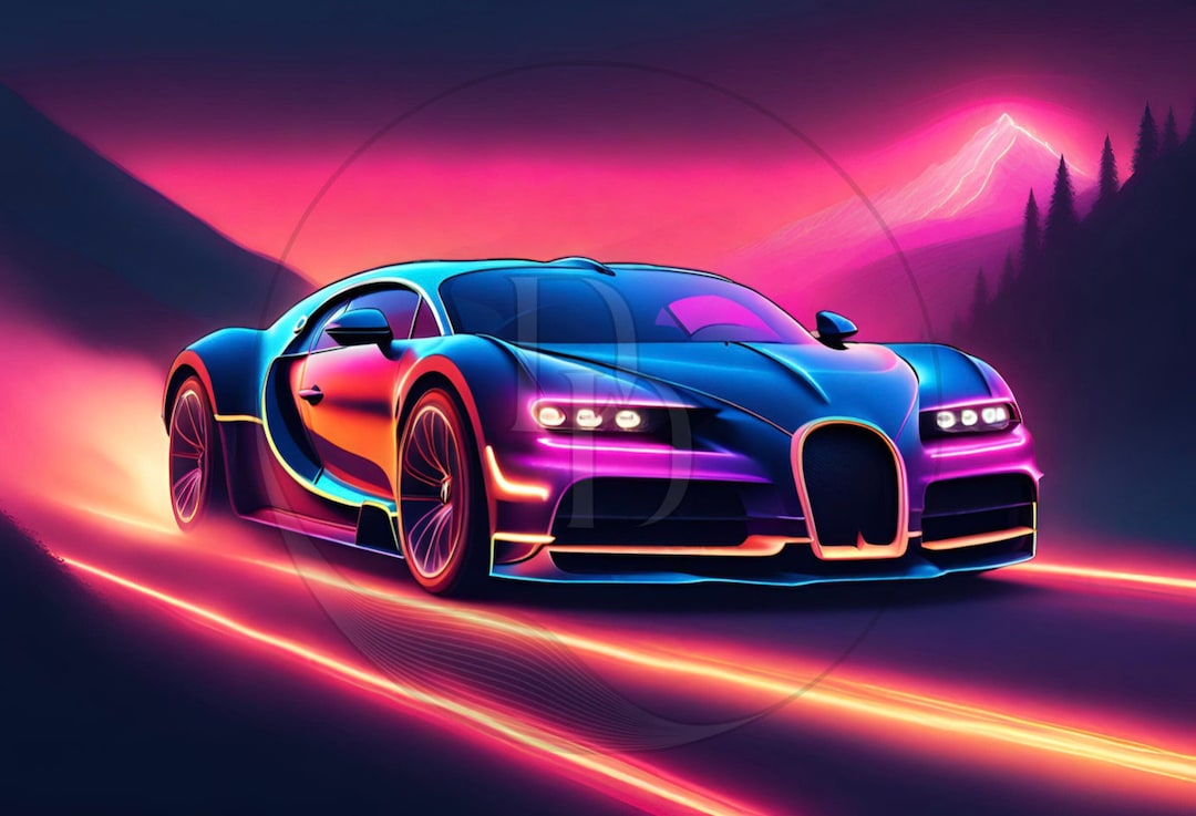 Neon Bugatti Inspired Wall Art Etsy