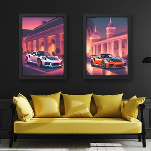 Porsche 911 GT3RS Inspired Colorful Poster Wall art for Dorm Room, Home Decor, Boy&#39;s Room Poster Set of 2 - Instant Download