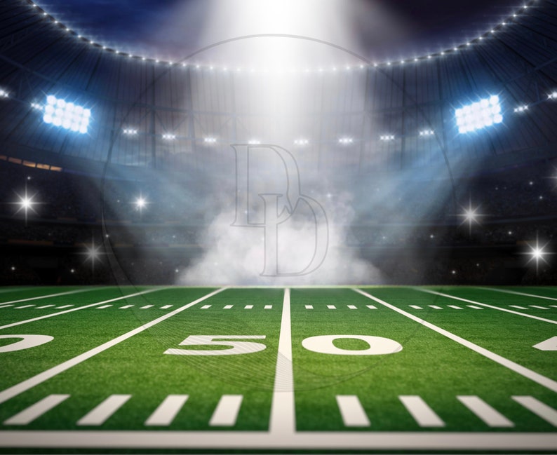 Football Field Background With Smoke and Spotlights Football Backdrop
