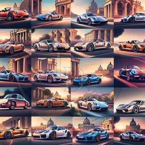 Set of 20 Sports Cars Digital Backgrounds - Instant Download, High-Quality Automotive Backdrops, Supercar Enthusiast Art