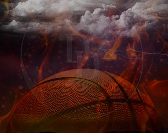 Basketball Flames Photography Backdrop: Sports Background (Instant Download)