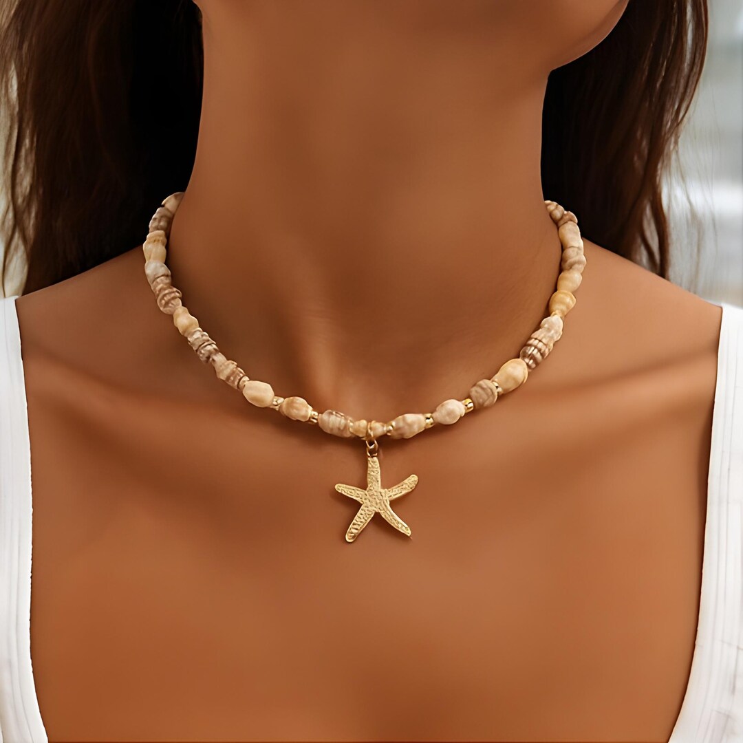 Boho Shell Bead Starfish Choker Necklace - Etsy