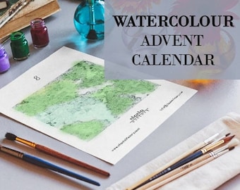 Calendario de Adviento de acuarela, Calendario de Adviento para pintar, Kit de pintura, Cuenta atrás para Navidad