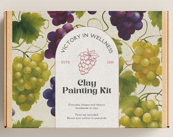 Kit de pintura de arcilla con frutas y uvas, arte frutal DIY para adultos y niños, kit de pintura fácil de seguir, actividad divertida y relajante / por Victory In Wellness