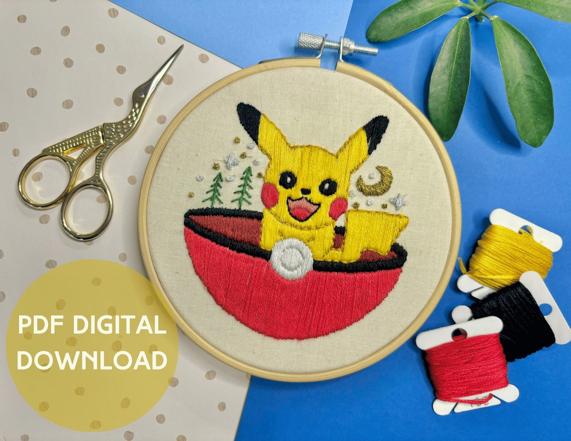 Pikachu Pokémon Hand Embroidery Pattern Beginning Pattern - Etsy