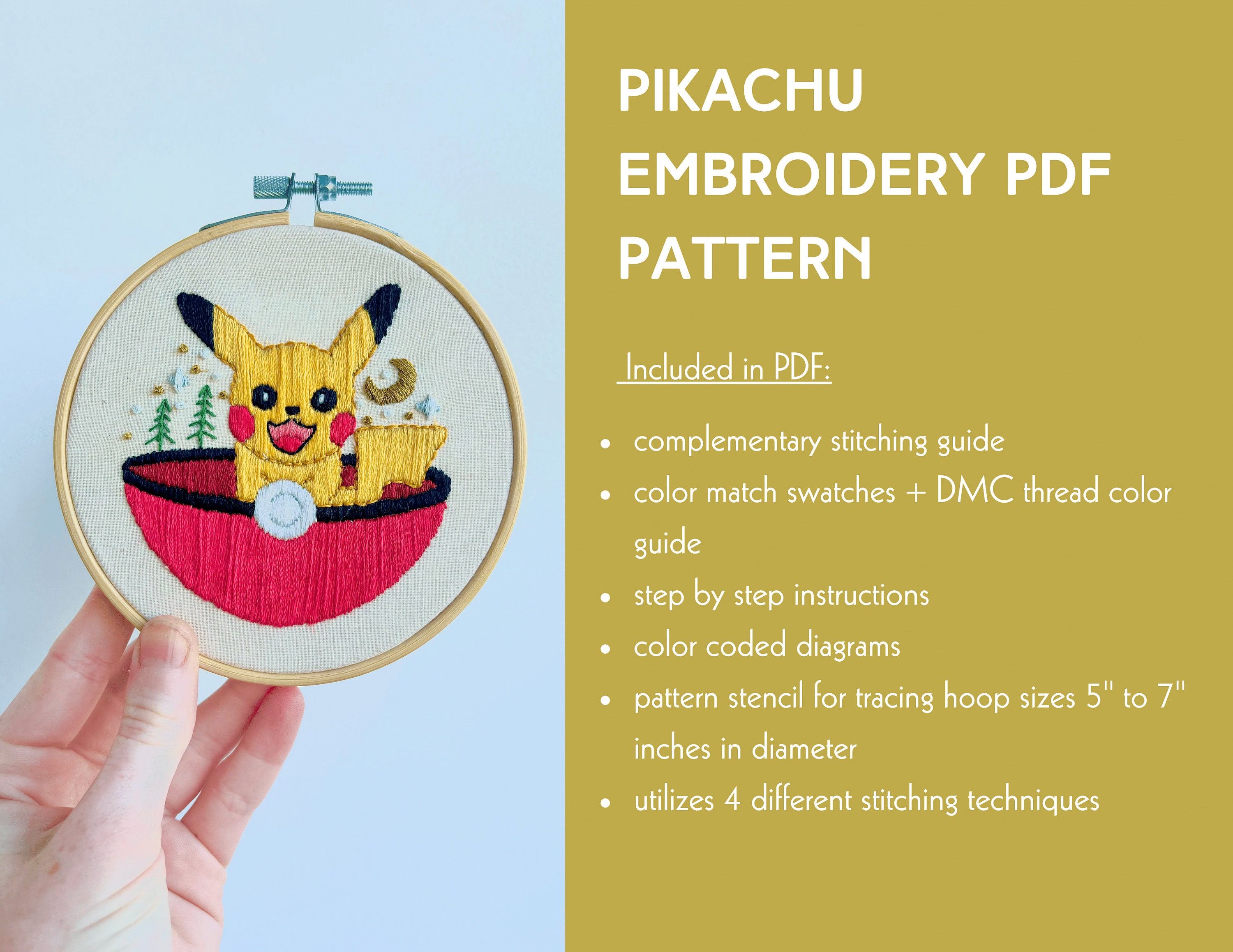 Pikachu Pokémon Hand Embroidery Pattern Beginning Pattern - Etsy