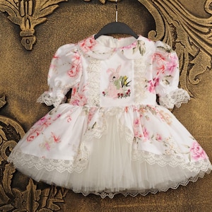 So Cute Baby Girl Easter Dress with Bunny Embroidered and Tulle Skirt, Kids Easter Dress, Girl Easter Outfit Kids Easter gift