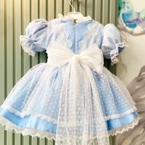 Baby Girl Birthday Dress, Kids Girls Pageant Dress, Blue Tulle Vintage Style Puffy Comfy Girl Birthday Party Dress, Girl Easter Dress