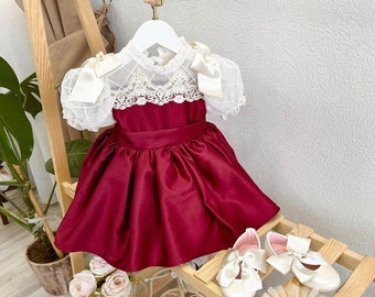 Burgundy Girl Princess Dress, Girl Birthday Dress, Kids Toddler Special Occasion Princess Style Dress, Kids Burgundy Photoshoot dress