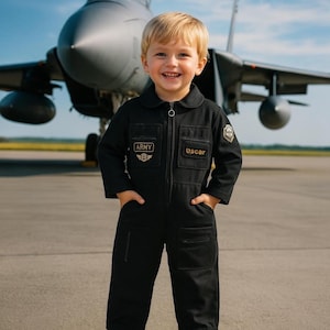 Black Baby Boy Custom Name Pilot Halloween Costume Personalized Army Flight Suit Boys Air Force Jumpsuit with Name Patch Kid Military Outfit