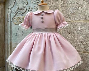 Baby Pink Kids Birthday Dress, Baby Girl Pink Pageant Dress, Kids Wedding Dress, Vintage Style Girls Party Dress special occasion