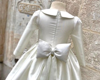 Elegantes Satin Blumenmädchen Kleid, Baby Mädchen Taufe Taufkleid, Mädchen Elfenbein niedlich Hochzeitskleid, Mädchen Festzug Kleid