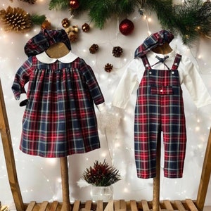 Matching Christmas Outfit, Sister Brother Kids Matching Baby Girls Christmas Dress Baby Boy  Plaid Matching Family Christmas Outfit Set