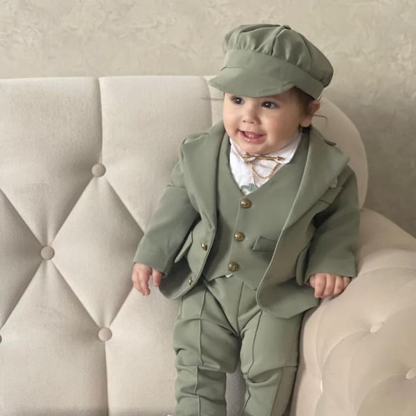 Sage Green Baby Boy Birthday Outfit, Toddler Birthday Outfit Set, Ring Bearer Boy Wedding Outfit, Boy Baptsim Christening Outfit Suit Set