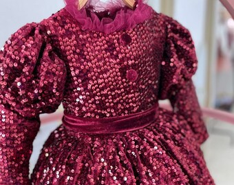 Sequin Sparkle Girl Christmas Dress, Kids Christmas Dress, Red Burgundy Baby Girl Christmas Photoshoot Party Dress, Girl Holiday Dress