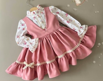 Floral Pink Girls Birthday Dress, Kids Easter Dress, Baby Girl Pink Cute Cotton Dress, Baby Girl Cute Easter Dress