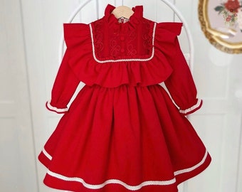 Red Girl Vintage Style Elegant Birthday Dress, Girls Cute Pageant Formal Dress, Girl Red Dress, Baby Girl Christmas Dress