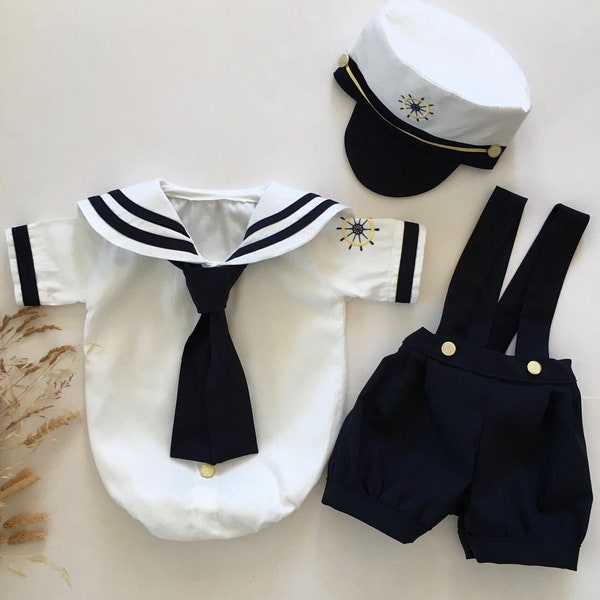 Baby Boy Sailor Theme Birthday Outfit Set, Toddler Birthday Costume, Toddler Baby Boy Photoshoot Outfit Set
