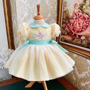 Yellow Tulle Vintage Style Embroidered Girl Birthday Party