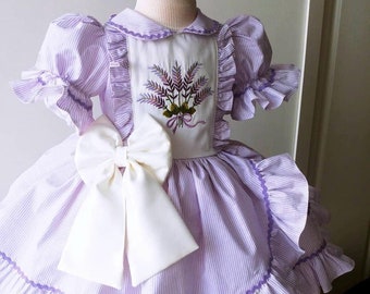 Vestito da compleanno per bambina ricamato color lavanda, vestito da festa di compleanno viola, vestito da festa di compleanno per bambini in stile vintage, vestito pasquale per bambine