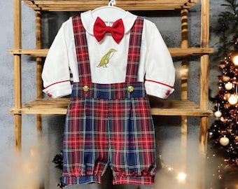 イニシャル 男の子 サンタ スタイ x'mas 男の子用カスタムイニシャルクリスマス衣装、男の子用チェック柄