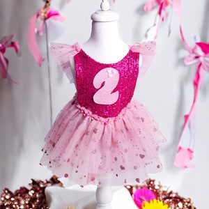 Baby Mädchen Geburtstagskleid mit individueller Zahl, Strampler, Baby Mädchen 1. 2. 3. Geburtstagskleid, Kinder Rosa Tutu Geburtstag Pailletten Glitzerkleid