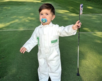 Kids Golf Caddie Uniform, Custom Name and Number Girl Boy Toddler Golf Jumpsuit Caddie Uniform Jumpsuit Costume