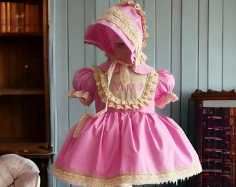 Pink Baby Custom Name Birthday Dress, Baby Girl Birthday Dress, Retro Vintage Style kids Birthday Photoshoot dress