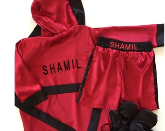 Baby Boy Personalized Boxing Set with name set of Robe, Gloves and short, Baby Boy Birthday Costume Outfit Baby Boy Boxing Photoshoot Outfit
