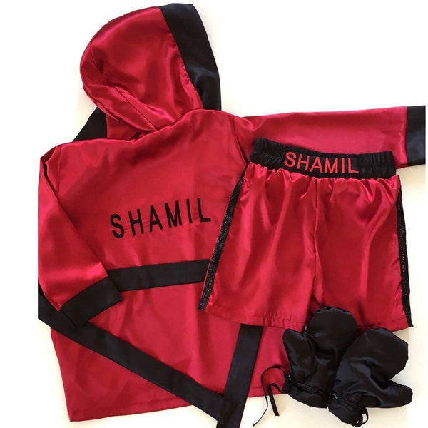 Baby Boy Personalized Boxing Set with name set of Robe, Gloves and short, Baby Boy Birthday Costume Outfit Baby Boy Boxing Photoshoot Outfit