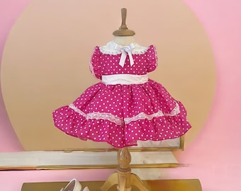 Vintage stijl roze polka dot kinderverjaardagsfeestje jurk, katoenen paasjurk voor meisjes, schattige kinderjurk, meisjeszomerjurk