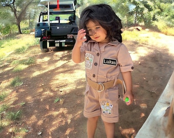 Kids Safari Costume Birthday Party Costume Baby boy girl Safari Theme Birthday Costume, Safari Guide Jumpsuit, Kids Birthday Costume Outfit