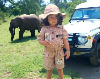 Kids Custom Name Safari Outfit Jumpsuit, Baby boy girl Safari Theme Birthday Costume, Safari Guide Jumpsuit, Kids Birthday Costume Outfit