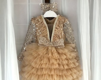 Gold Sequin Baby Girl Birthday Dress, Sparkle Girl Birthday Dress, Toddler Kids Birthday Dress, Girls Pageant Dress, Toddler Sequin Dress