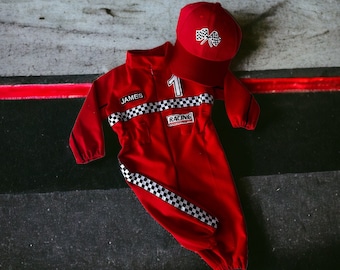 Personalized Baby Toddler Racer Jumpsuit Kids Baby Racer Costume kids driver racing suit custom name red racing suit toddler birthday costum