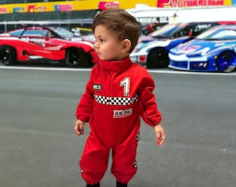 Personalized Baby Toddler Racer Jumpsuit Kids Baby Racer Costume kids driver racing suit custom name red racing suit toddler birthday costum