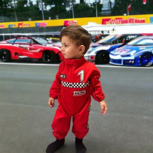 Personalized Baby Toddler Racer Jumpsuit Kids Baby Racer Costume kids driver racing suit custom name red racing suit toddler birthday costum image 1