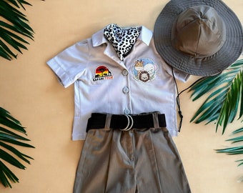Personalized Custom Name Kids Safari Costume, Safari Theme Toddler Baby Boy Baby Girl Birthday Outfit, Safari Birthday Outfit Set Photoshoot