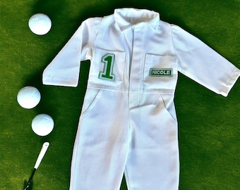 Kids Custom Name Golf Caddy Jumpsuit Outfit Costume, Personalized Kids Golf Uniform White Golf Toddler Golf Jumpsuit Birthday Outfit Uniform