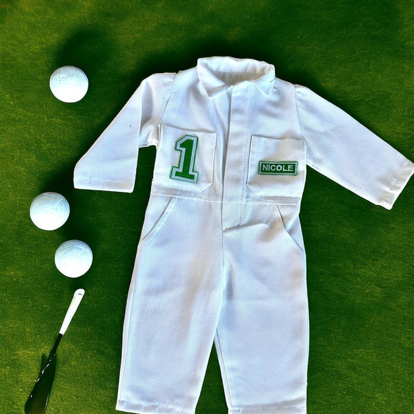 Kids Custom Name Golf Caddy Jumpsuit Outfit Costume, Personalized Kids Golf Uniform White Golf Toddler Golf Jumpsuit Birthday Outfit Uniform