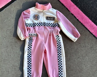 Personalized Baby Girl Toddler Pink Racer Jumpsuit Kids Baby Racer Costume kids driver racing suit custom name number pink racing suit